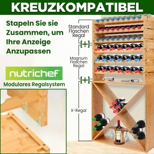 Raft pentru vin NutriChef, 72 sticle, 8 etaje, bambus, negru - Img 5