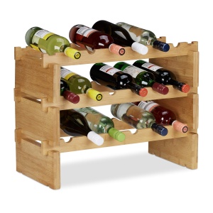 Raft pentru vin Relaxdays, capacitate 18 sticle, din bambus, extensibil, 3 niveluri