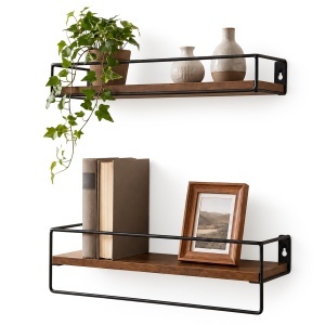Rafturi Suspendate Relaxdays 2 Seturi, MDF si Metal, Culoare MaroNegru