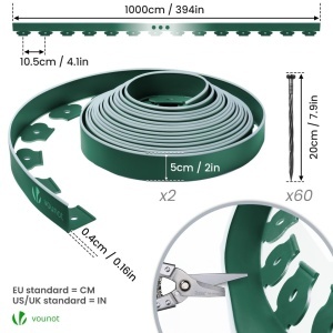 Rasenkante VOUNOT 20m x 5cm, Culoare Verde si Verde Deschis - Img 7