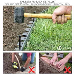Rasenkante VOUNOT Flexibila din Plastic cu 60 Ancore, 20m, 5cm, Gri - Img 2