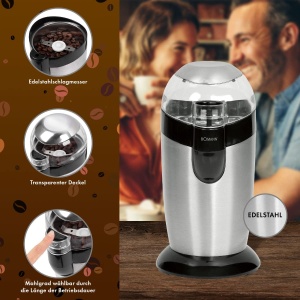 Rasnita electrica de cafea Bomann | Cutit de impact din otel inoxidabil | Capacitate 40 grame | Protectia aromei | Motor de 120 wati | Recipiente pentru fasole din otel inoxidabil | KSW 445 CB inox - Img 2
