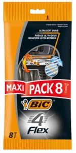 Rasoir de unica folosinta BIC Flex 4 pentru barbati, 8 buc, 4 lame, Aloe Vera si Vitamina E