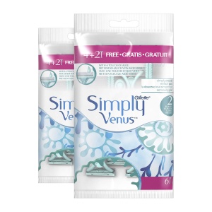 Rasoir de unica folosinta Gillette Simply Venus 2, 6 buc, 2 lame, cu benzi hidratante