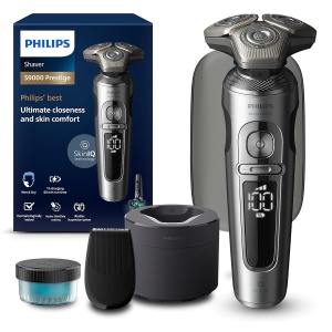 Rasoir electric Philips S9000 Prestige, crom, tehnologie SkinIQ, trimmer inclus