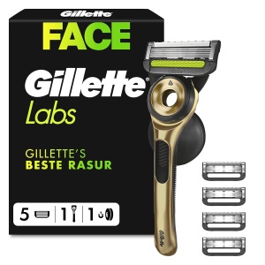 Rasoir Gillette Labs Champion Gold Edition cu Element de Curatare, 5 Cutite, Suport perete