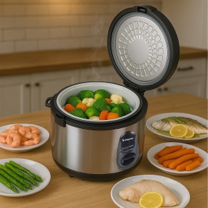 Rechizitor de orez BEPER Vapore Max 1800 g, inox, antiaderent, cu functie de mentinere cald - Img 5
