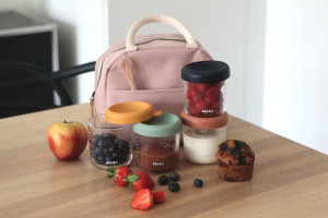 Recipient sticla pentru mancare bebelusi Beaba 250 ml, set 4 bucati, design colorat - Img 8