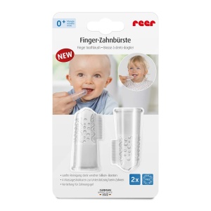 reer 79249 Periuta de dinti cu deget silicon 2 bucati, periuta de dinti pentru bebelusi din silicon, fara latex, transparent 9 g