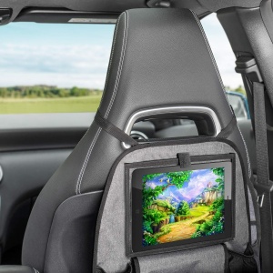 Reer Organizator de scaune din spate auto TravelKid Entertain, cu compartiment pentru tablete, rezistent la murdarie, multe buzunare, pentru toate scaunele auto, de asemenea scaune sport, gri, 1 bucata (1 pachet) - Img 4