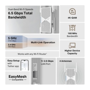 Repetitor Wi-Fi TP-Link RE405BE, 6.5 Gbps, Dualband, 2.5 Gbps Port Ethernet - Img 3