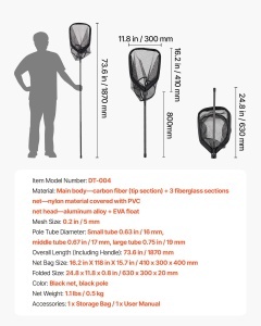 Retea de Pescuit VEVOR cu Telescop si Sac de Depozitare, 187 cm, Carbon si Nylon - Img 7