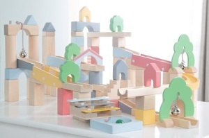 Roba Murmelbahn din Lemn - 60 piese, set extensie 20 piese, 11 bile, efecte sonore - Img 3