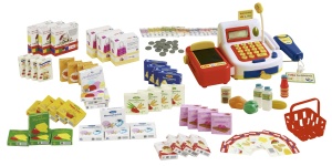 Roba Shop incl accesorii magazin lemn alb cu 4 sertare ceas tabla tejghea si tejghea laterala - Img 6