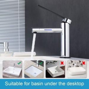 Robinet baie GRIFEMA DOVER-G11001B cu LED, design unitar, crom, functie economisire apa - Img 8