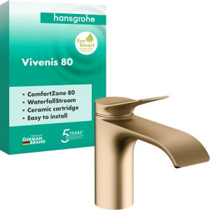 Robinet baie hansgrohe Vivenis, bronz satinat, inaltime 80 mm, EcoSmart