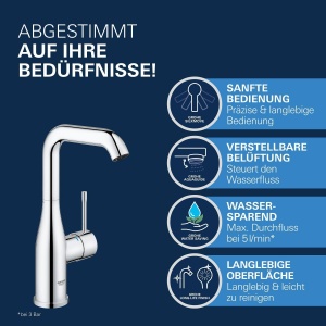 Robinet de baie GROHE Essence, crom, 24cm, cu sistem de economisire a apei - Img 5