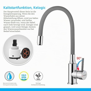 Robinet de bucatarie GRIFEMA G4002-9 cu iesire flexibila, inaltime 250mm, gri si crom - Img 5