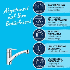 Robinet de bucatarie GROHE StartGo, crom, cu 140 rotire, montare usoara - Img 4