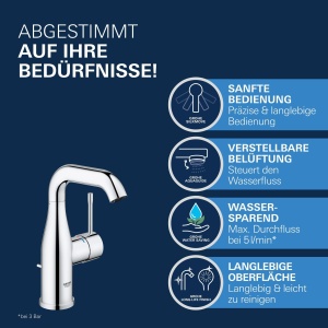 Robinet pentru chiuveta GROHE Essence, crom, 19cm, cu tehnologie de economisire a apei - Img 3