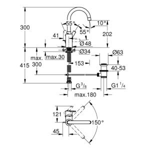 Robinet pentru chiuveta GROHE Feel, crom, cu maner metalic, L-Size - Img 2