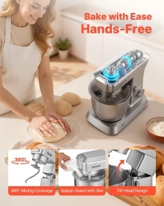 Robot de bucatarie multifunctional VEVOR 1300W bol inox 43L blender 15L 6 viteze - Img 7