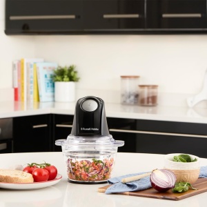 Robot de bucatarie Russell Hobbs [Mini tocator] electric (pentru legume, fructe, carne, ceapa, recipient de 1 l, poate fi spalat in masina de spalat vase, 2 viteze, lame din otel inoxidabil, 350W) Mat Charcoal 27131-56 - Img 8