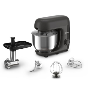 Robot de bucatarie Tefal Bake Essential Coal 4-in-1, set de coacere + masina de tocat carne, 800 W, 6 viteze si functie de impuls, bol din otel inoxidabil, capacitate de 4,8 litri, negru, QB161H38 - Img 1
