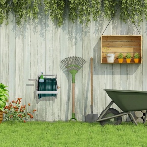 Rola pentru furtun de gradina Relaxdays, inox si aluminiu, 30,5x45x36,5 cm, argintie - Img 2