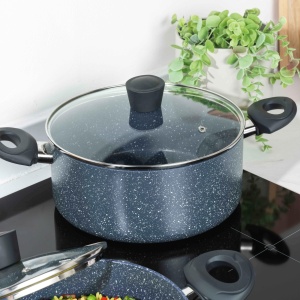 Russell Hobbs Cratita Inductie 24cm, Oala cu capac de sticla 4.5L, Oala de supa cu acoperire antiaderenta pentru toate aragazele, Cratita mare cu iesire de abur, Piatra Nightfall - Img 3