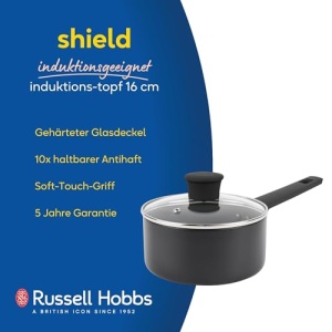 Russell Hobbs RH02839EU7 Cratita antiaderenta de 16 cm - Oala cu inductie, capac din sticla securizata si iesire de abur, performanta ridicata, usor de curatat, fara ulei, maner moale la atingere, garantie de 5 ani, colectia Shield - Img 2