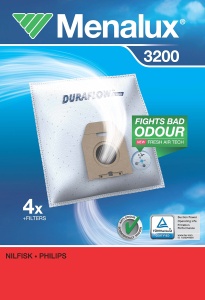 Sac aspirator Menalux 3200, set 4 bucati, Duraflow, alb