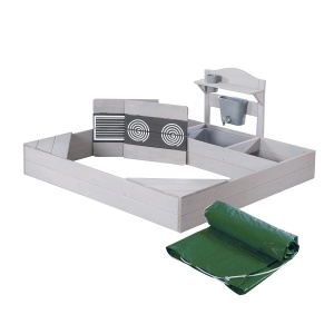 Sandkasten din lemn Roba cu Matschkuche, gri, inclusa abdeckplane, 113 cm