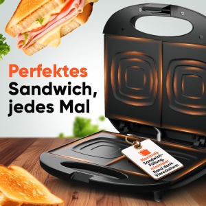 Sandwich Maker Bomann(r) | pentru panouri sandwich patrate | Prajitor de paine sandwich cu acoperire antiaderenta | Prajitor de paine Prajitor de paine cu lampa de copt | Sandwich Maker de pana la 820 W | ST 6074 CB negru - Img 2