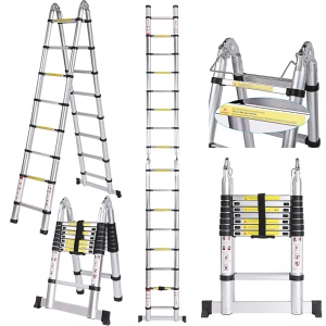 Scara telescopica de 5 m Scara extensibila din aluminiu de inalta calitate Scara din aluminiu Scara din aluminiu Design telescopic cu scara multifunctionala incarcabila pana la 150 kg (5 m 2,5 + 2,5)