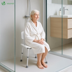 Scaun de dus VOUNOT cu spatar, inaltime reglabila 70-83cm, alb, suport dus - Img 7