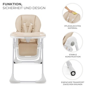Scaun de masa Kinderkraft TUMMIE 2 in 1, bej, cu suport pentru picioare si pozitie semi-culcat - Img 8