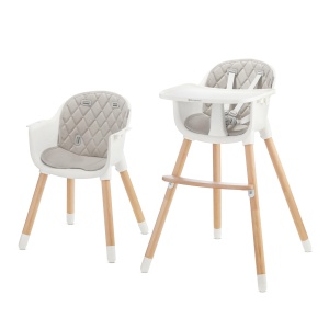 Scaun inalt Kinderkraft SIENNA 2 in 1, scaun inalt, scaun pentru copii, scaun combi, picioare din lemn, ham in 5 puncte, suport pentru picioare, tava detasabila, capace antiderapante pentru picioare, de la 6 luni la 4 ani, gri