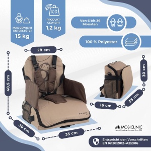 Scaun portabil pentru copii Mobiclinic Kids Monkey pliabil 5 puncte de siguranta culoare beige - Img 2