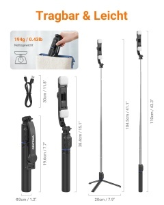 Selfie Stick GRIFEMA cu LED, 107cm, 3 Modi de Lumina, Compatibil cu iPhone si Android - Img 9