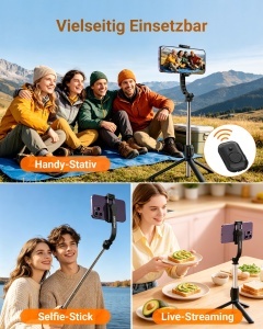 Selfie Stick GRIFEMA cu stativ, 107cm, Bluetooth, 360 rotire - Img 6