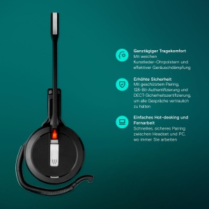 Sennheiser SENNHEISER Impact SDW 5011 Mono USB DECT Casti cu dongle DECT (in loc de baza) pentru PC cu banda pentru cap, banda de urechi sau banda pentru gat, Negru, Standard - Img 3