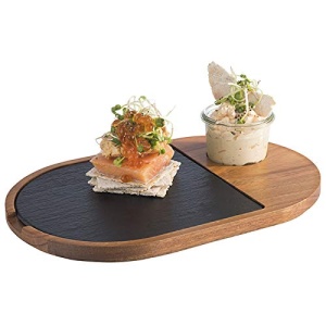 Servierbrett APS 2-teilig din Akazienholz cu placa din Naturschiefer, 28 x 17,5 cm - Img 3