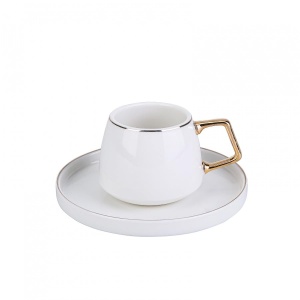 Set 12 Cani Cafea Karaca Saturn Gold, Porcelain, 90 ml, Alb-Gold - Img 6