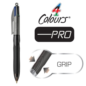 Set 12 Pixuri BIC 4 Culori Grip Pro, 0.4mm, GriNegru - Img 7