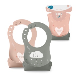 Set 2 Baveti Silikon Nuvita 4370 - RosaVerde, Rollabile, Usor de Curatat