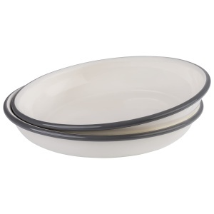 Set 2 Farfurii Adanci APS 98670, 22 cm, Emailliate, Crem cu Margina Gri