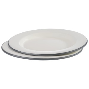 Set 2 Farfurii Plate APS 98671, 26 cm, Emaila, Crem cu Margine Gri