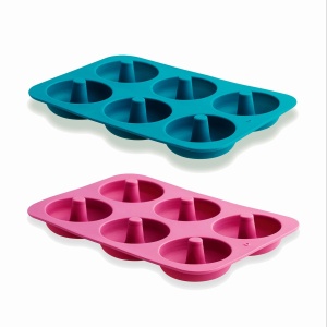 Set 2 forme silicon Lacor 68770-2 pentru 6 donuts antiaderente albastru si roz