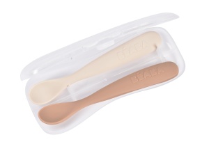 Set 2 linguri silicon Beaba pentru bebelusi 4 luni varf moale maner ergonomic cu cutie transport - Img 2